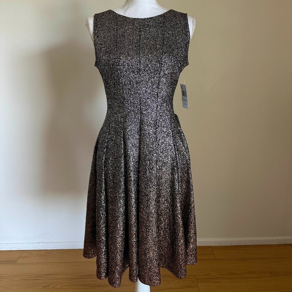 Metallic Silver Glitter Ombre Sleeveless Cocktail Dress by MSK | Size 6 NWT